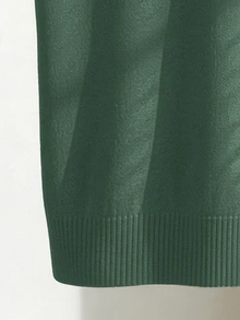 SHEIN 女士简约纯色翻领短袖休闲修身针织上衣，适合春夏穿着 - 墨綠色 - 查看 6
