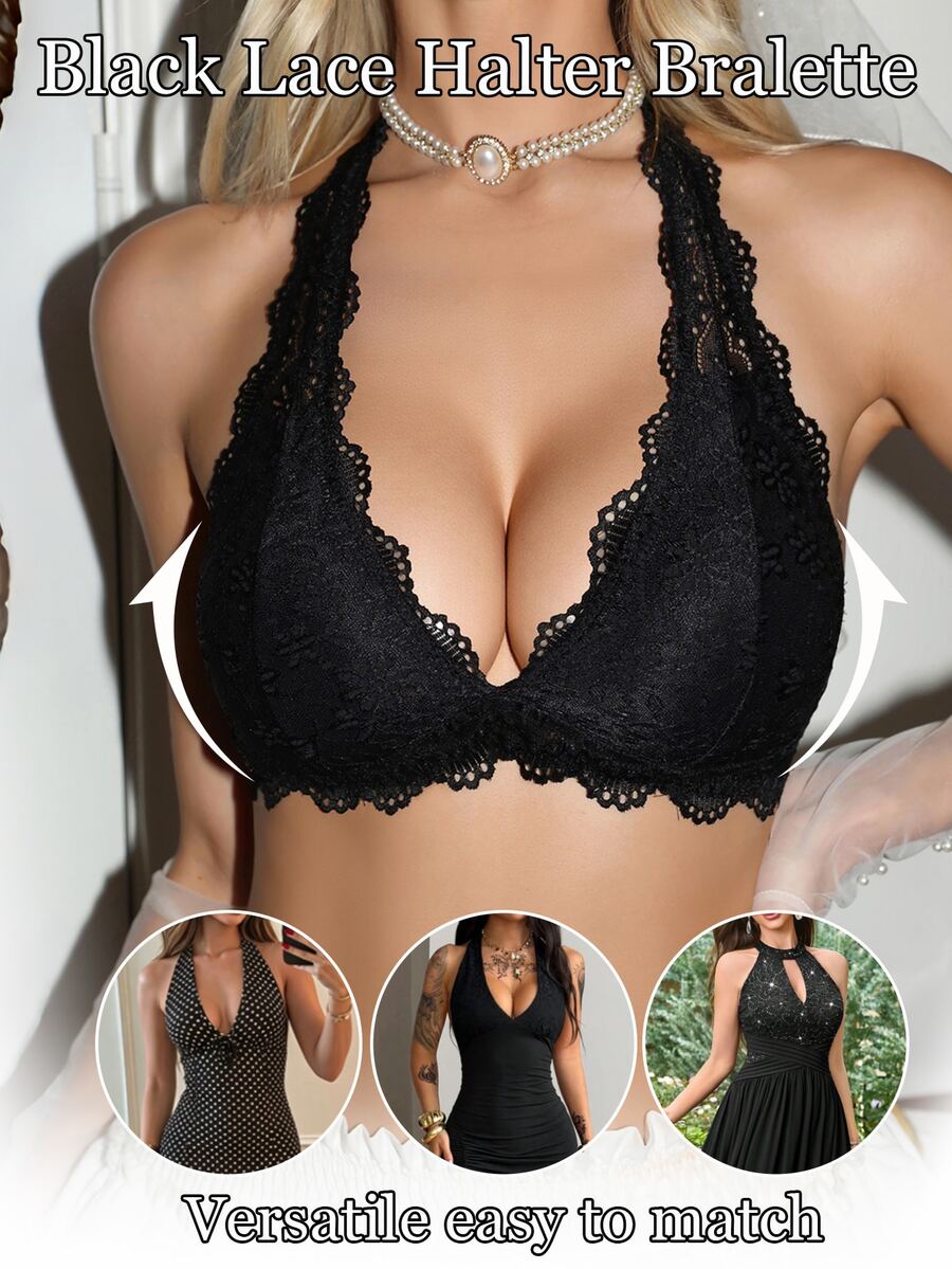 SHEIN Sexy Lace Halter Neck Women's Bra - Multicolor - View 1