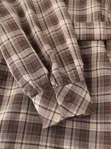 Linhara CURVE Gaun Berikat Motif Kotak-kotak Ukuran Plus untuk Musim Gugur, Thanksgiving, Kencan Malam, Ulang Tahun, Warna Cokelat, Kasual Gaya 90-an - Coklat - View 3
