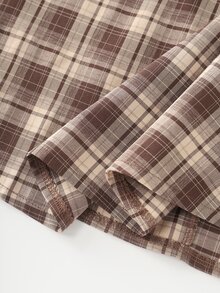 Linhara CURVE Gaun Berikat Motif Kotak-kotak Ukuran Plus untuk Musim Gugur, Thanksgiving, Kencan Malam, Ulang Tahun, Warna Cokelat, Kasual Gaya 90-an - Coklat - View 8
