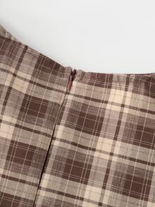 Linhara CURVE Gaun Berikat Motif Kotak-kotak Ukuran Plus untuk Musim Gugur, Thanksgiving, Kencan Malam, Ulang Tahun, Warna Cokelat, Kasual Gaya 90-an - Coklat - View 5