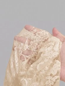 SHEIN MOD 白色露肩蕾絲二合一喇叭袖長袖女款上衣 - 杏色 - 查看 8