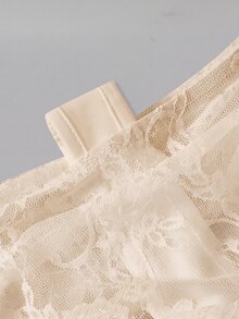 SHEIN MOD 白色露肩蕾絲二合一喇叭袖長袖女款上衣 - 杏色 - 查看 4