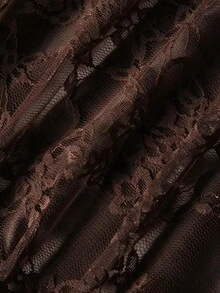 SHEIN MOD Atasan Wanita Lengan Panjang Model Lonceng 2-in-1 dengan Renda dan Bahu Terbuka Warna Putih - Coklat - View 7