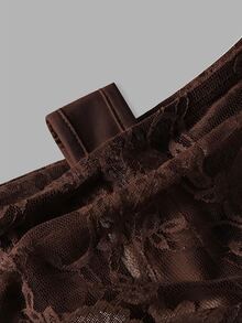 SHEIN MOD Atasan Wanita Lengan Panjang Model Lonceng 2-in-1 dengan Renda dan Bahu Terbuka Warna Putih - Coklat - View 6