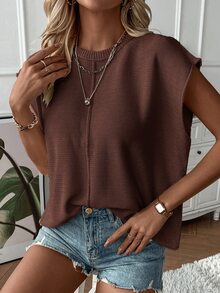 SHEIN Holidaya Women's Casual Solid Color Knit Vest, Spring/Summer - Brown - View 7