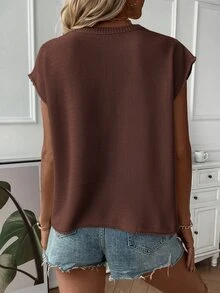 SHEIN Holidaya Women's Casual Solid Color Knit Vest, Spring/Summer - Brown - View 3
