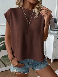 SHEIN Holidaya Women's Casual Solid Color Knit Vest, Spring/Summer - Brown - View 4