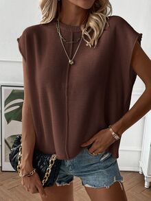 SHEIN Holidaya Women's Casual Solid Color Knit Vest, Spring/Summer - Brown - View 5