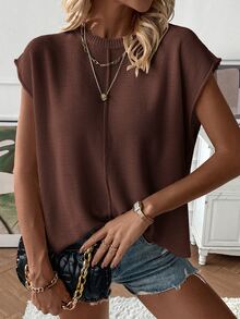 SHEIN Holidaya Women's Casual Solid Color Knit Vest, Spring/Summer - Brown - View 6