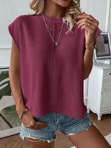 SHEIN Holidaya Women's Casual Solid Color Knit Vest, Spring/Summer - Red Violet - View 4