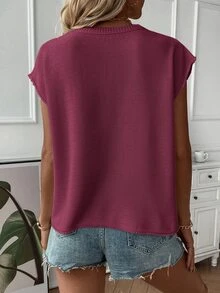SHEIN Holidaya Women's Casual Solid Color Knit Vest, Spring/Summer - Red Violet - View 2