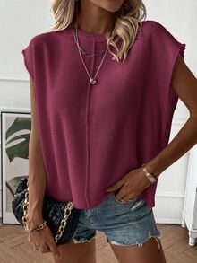 SHEIN Holidaya Women's Casual Solid Color Knit Vest, Spring/Summer - Red Violet - View 6