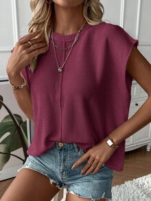 SHEIN Holidaya Women's Casual Solid Color Knit Vest, Spring/Summer - Red Violet - View 5