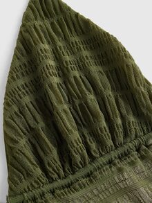 SHEIN ICON Split Hem Tie Backless Mesh Halter Y2k Top - Olive Green - View 5