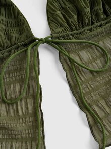 SHEIN ICON Split Hem Tie Backless Mesh Halter Y2k Top - Olive Green - View 4