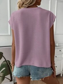 SHEIN Holidaya Women's Solid Color Crew Neck Casual Daily Short Sleeve Sweater Vest - Lilac Purple - View 2