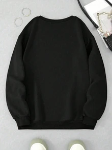 INAWLY Plus Size Personalized Bride Gift, Bride Sweatshirt With Initial Heart Sleeve, Engagement Gift, Unique Bridal Shower Gift, Future Mrs. Sweatshirt With Foam Print Pattern - Black - View 2