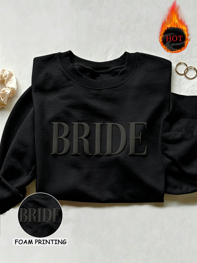 INAWLY Plus Size Personalized Bride Gift, Bride Sweatshirt With Initial Heart Sleeve, Engagement Gift, Unique Bridal Shower Gift, Future Mrs. Sweatshirt With Foam Print Pattern
