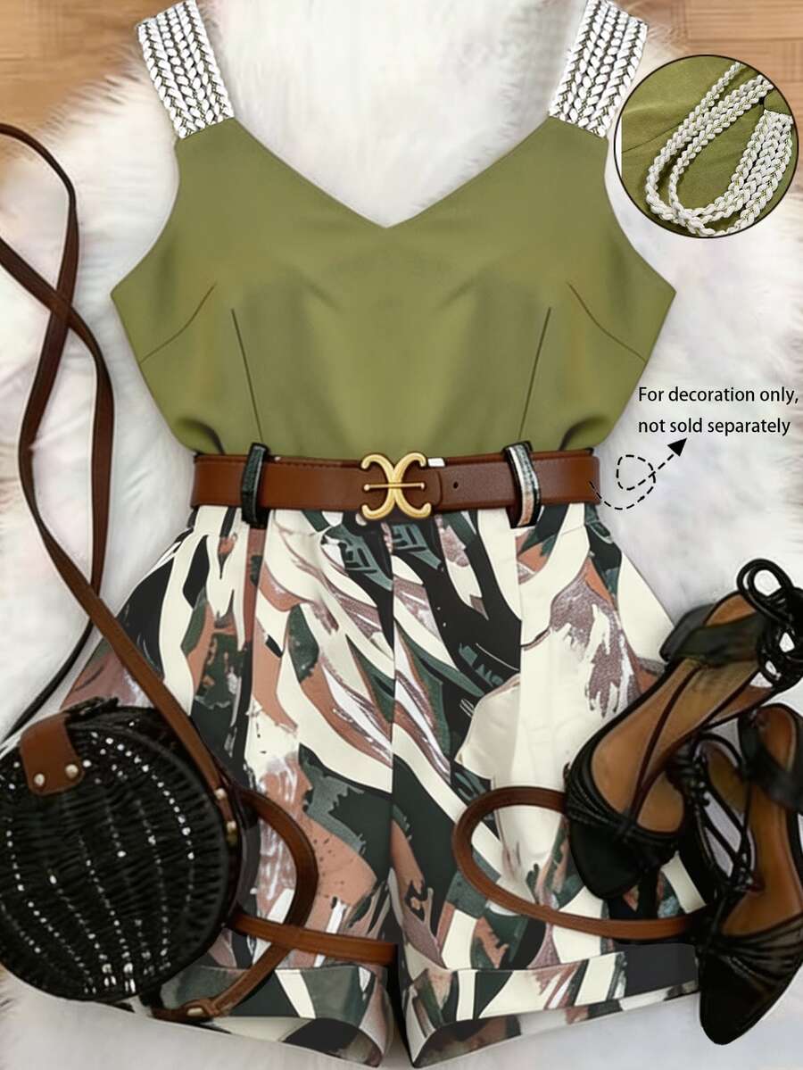Roelina Women's Colorblock Casual Daily Wear Romper - Army Green - View 1