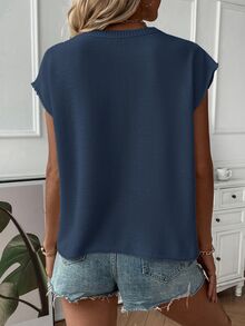 SHEIN Holidaya Women's Casual Solid Color Round Neck Batwing Sleeve Sweater Vest, Summer - Navy Blue - View 3