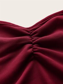 SHEIN ICON Women's Summer Solid Color Pleated Asymmetric Hem Halter Neck Tie Back Cami Tank Top - Burgundy - View 4