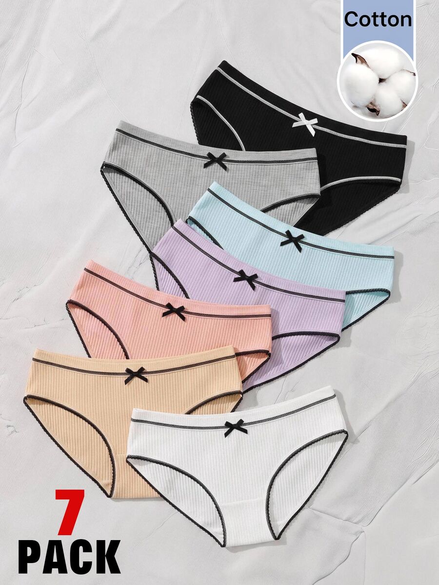 Girlism Teen Girl Teen Girls 7pcs Knitted Ribbed Fabric Multicolor Cute Bow Comfortable Loose Sports Triangle Pa - Multicolor - View 1