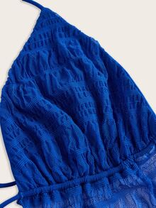 SHEIN ICON Split Hem Tie Backless Mesh Halter Y2k Top - Royal Blue - View 5