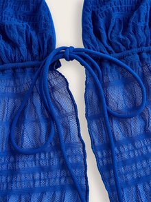 SHEIN ICON Split Hem Tie Backless Mesh Halter Y2k Top - Royal Blue - View 4