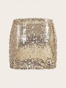 SHEIN ICON Gold Sequin Bodycon Mini Skirt - Gold - View 2