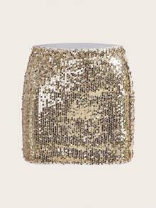 SHEIN ICON Gold Sequin Bodycon Mini Skirt - Gold - View 1