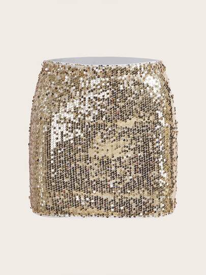 SHEIN ICON 金色亮片紧身迷你裙