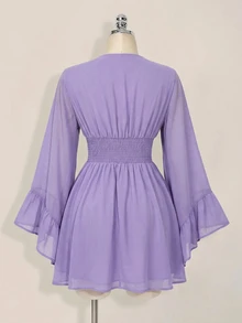 SHEIN ICON 女款純色抓皺百褶休閒派對迷你洋裝 - 紫色 - 查看 11