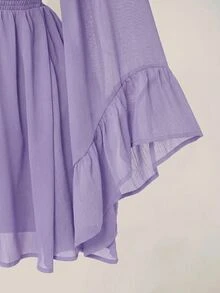 SHEIN ICON 女款純色抓皺百褶休閒派對迷你洋裝 - 紫色 - 查看 8