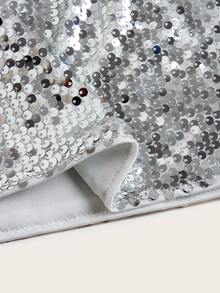 SHEIN ICON Silver Sequin Bodycon Mini Skirt - Silver - View 3