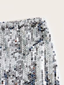 SHEIN ICON Silver Sequin Bodycon Mini Skirt - Silver - View 4