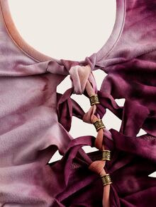 SHEIN ICON Women's Tie Dye Halter Neck Woven Chain Detail Bodysuit Purple - Purple - View 5