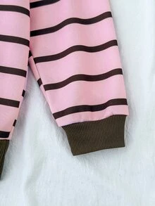 Girlism 青少年女孩對比條紋印花刺繡細節對比 Polo 領落肩衛衣 - 粉色 - 查看 6