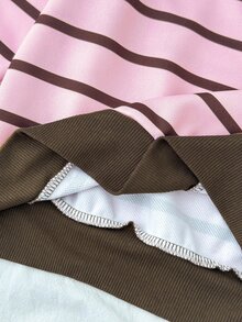 Girlism 青少年女孩對比條紋印花刺繡細節對比 Polo 領落肩衛衣 - 粉色 - 查看 7