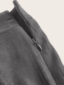 SHEIN ICON 夏季休闲超低腰实用百褶中长裙 - 灰色 - 查看 5