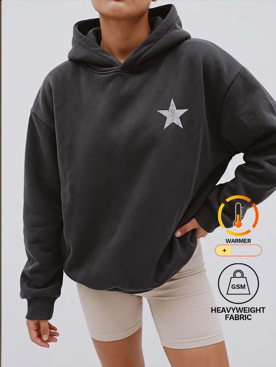 SHEIN 秋冬季青少年女孩連帽拉鍊夾克-混搭街頭風連帽長袖外套,秋季服飾 - 灰色 - 查看 1