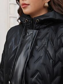 Reflora Plus Size Winter Fashion Versatile Hooded Jacket - Black - View 9
