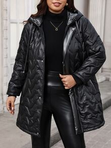 Reflora Plus Size Winter Fashion Versatile Hooded Jacket - Black - View 6