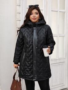 Reflora Plus Size Winter Fashion Versatile Hooded Jacket - Black - View 4