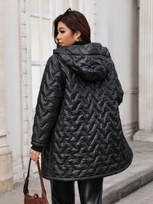 Reflora Plus Size Winter Fashion Versatile Hooded Jacket - Black - View 2