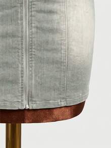 Mistrie Women's Fall Casual Sexy Washed Sleeveless Slim Fit Denim Dress Going Out Club Dusty Blue - Olive Green - View 5