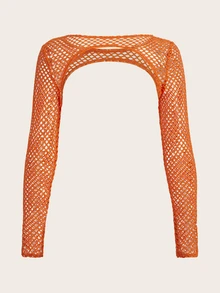 SHEIN ICON Solid Super Crop Mesh Top Without Tube Top - Orange - View 2
