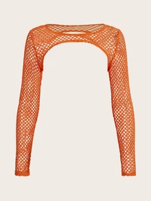 SHEIN ICON Solid Super Crop Mesh Top Without Tube Top - Orange - View 1