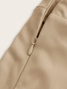 SHEIN ICON Khaki Mini Skort With Pleated Design And Zipper For Casual Wear - Khaki - View 5