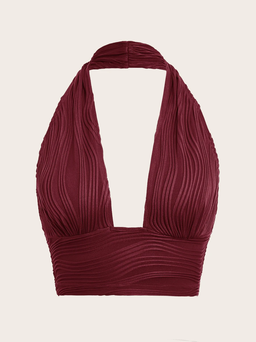 SHEIN ICON Top halter crop unicolor de espalda abierta - Granate - Ver 1